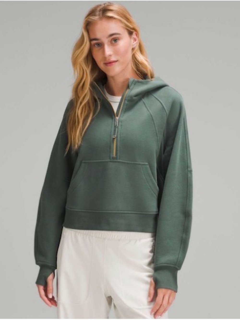 Lululemon Scuba Oversized Crop XS/S Half Zip Sage Green Hoodie *Gold Zip